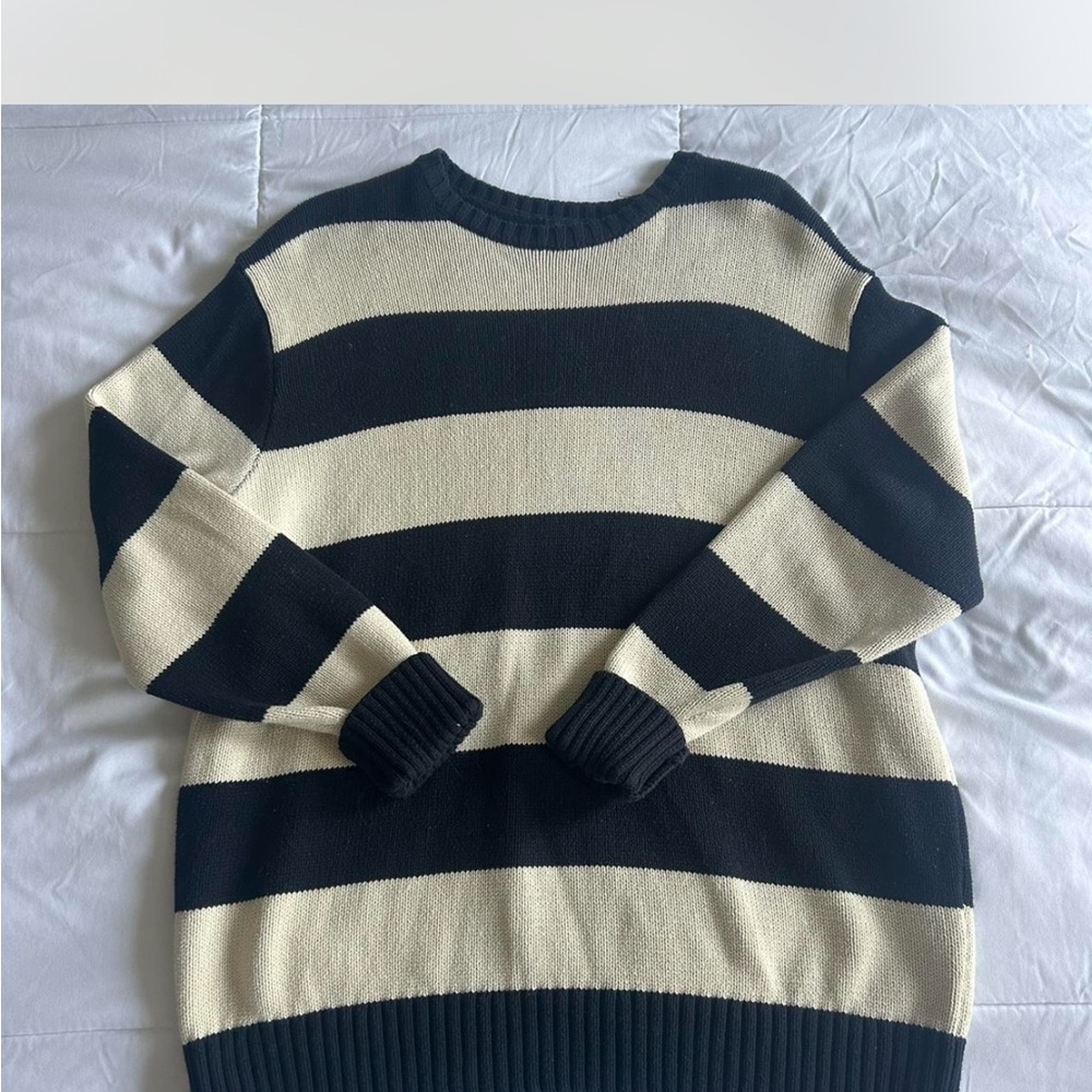 Brandy Melville Black and Cream Striped Sweater